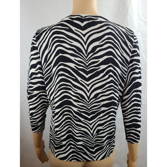 HBA Women's (M) Black & White Zebra 3/4 Sleeve Lightweight Cardigan Sweater - Picture 6 of 11
